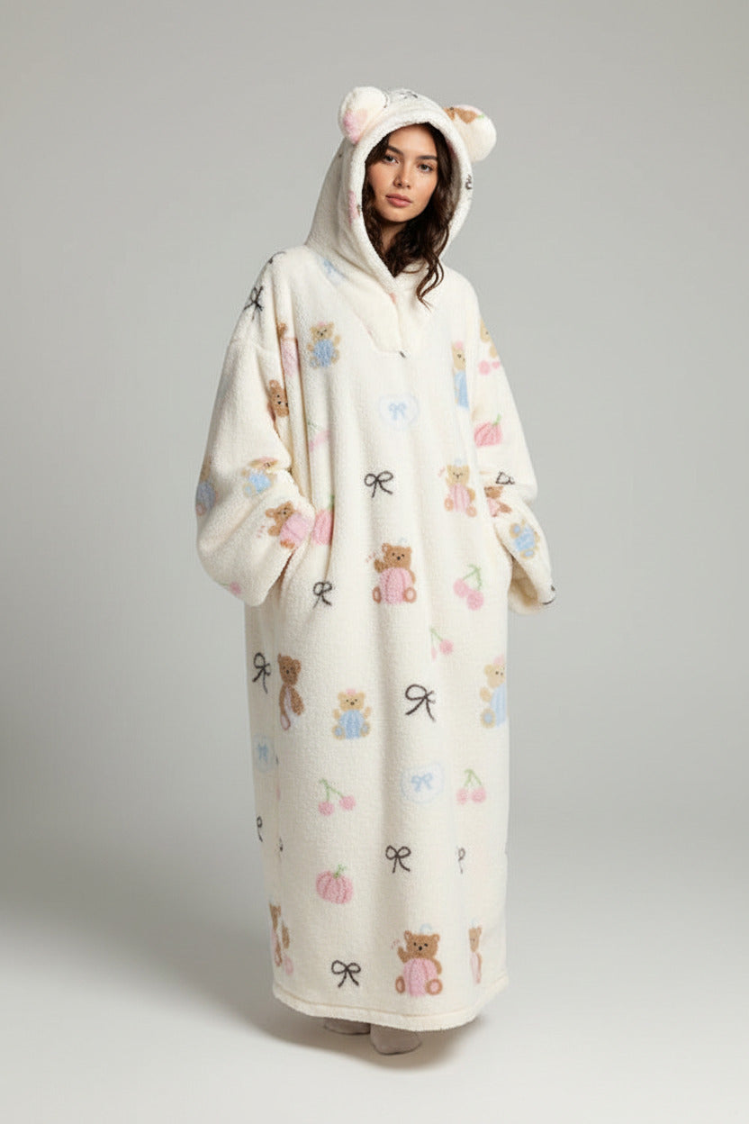 Plush fleece outerwear nightgown