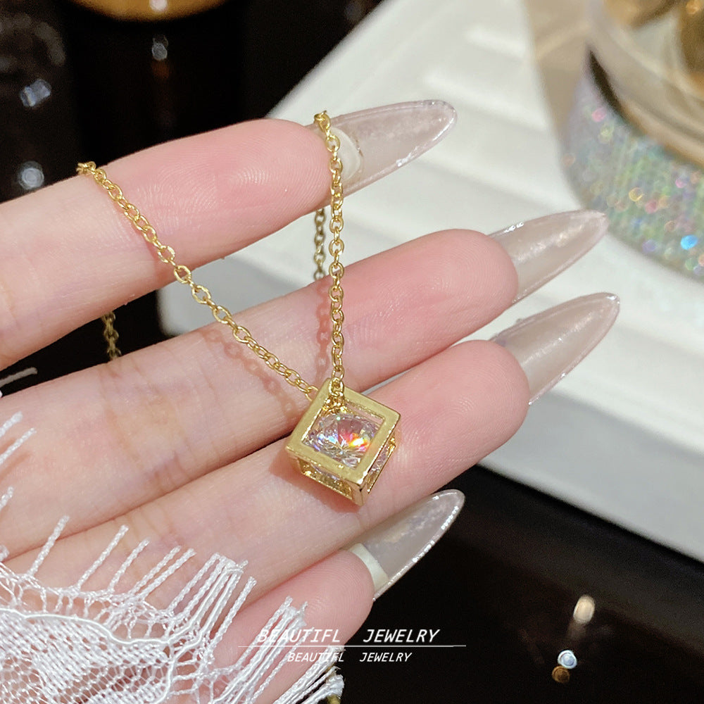 Titanium Steel Zircon Necklace with Geometric Pendant