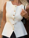 Round-neck sleeveless knitted cardigan