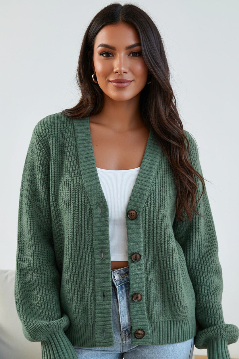 LuxeWave V-Neck Knit Cardigan