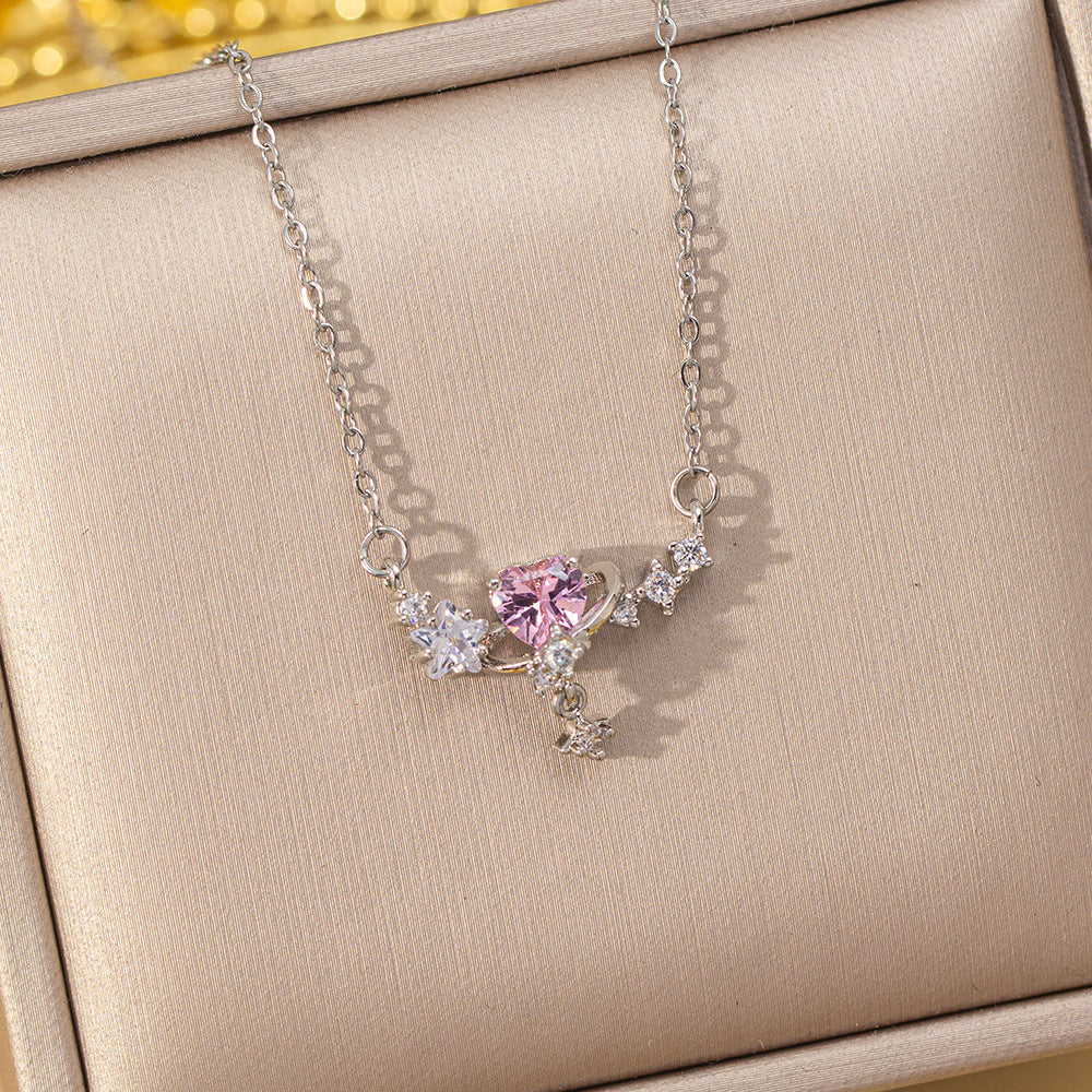 Geometric Zircon Pendant Necklace in Titanium Steel