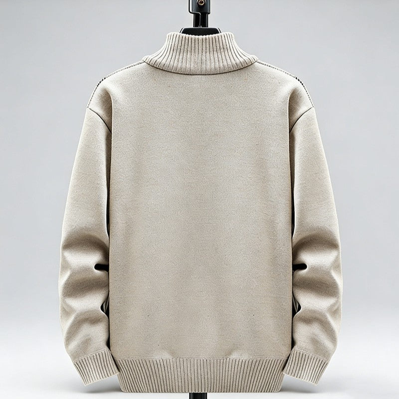 Men Fleece Lined Stand Collar Cardigan Sweater