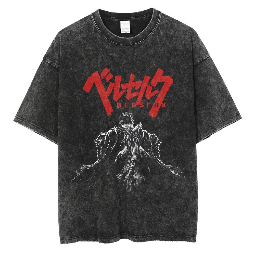 Casual Short-Sleeve T-shirt with Anime-Inspired Berserk Prints