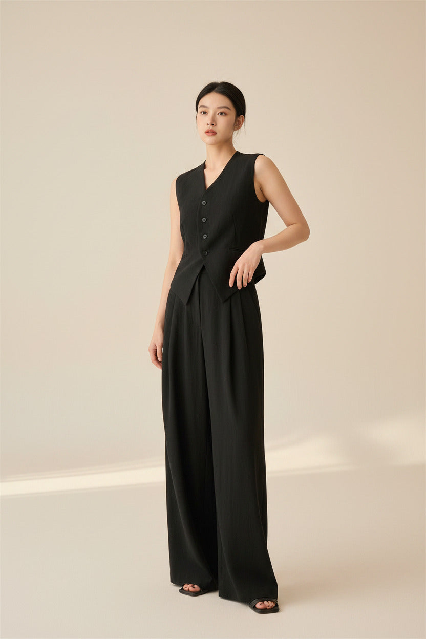 Tencel Linen Sleeveless Vest Wide-Leg Pants Set