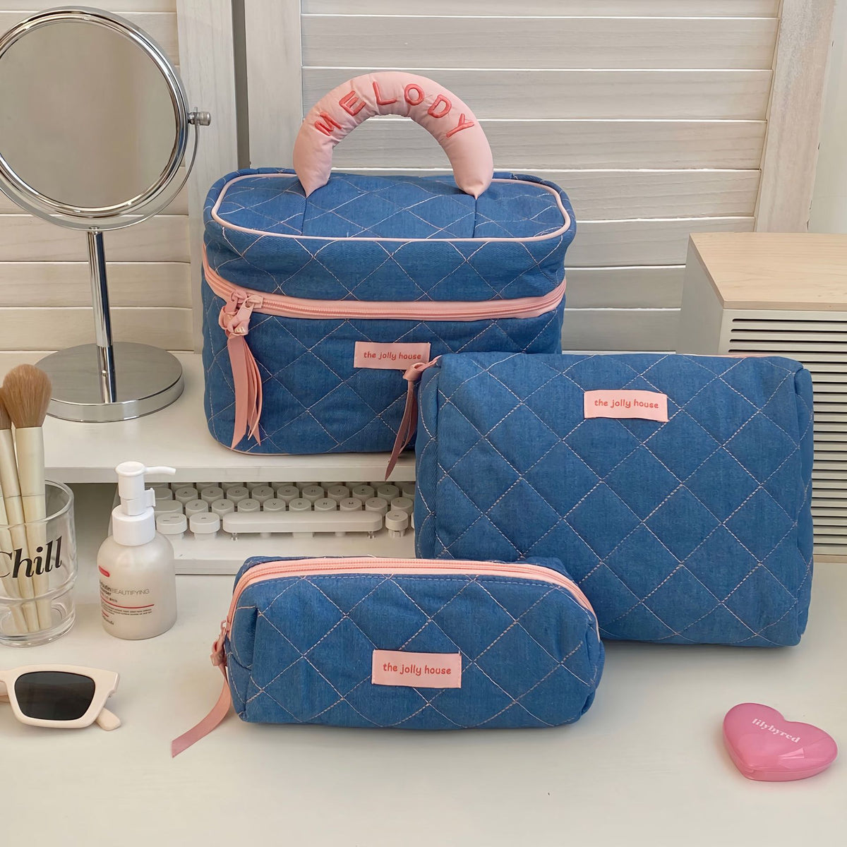 Cute Bow Makeup Bag Women Large Capacity Storage Pencil Case