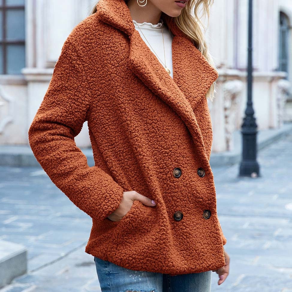 Buttoned Fuzzy Women's Plush Coat