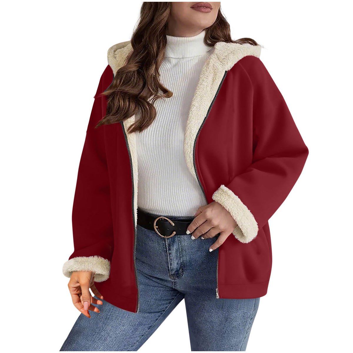 Checkered Patchwork Fleece-Lined Hooded Sweatshirt Jacket