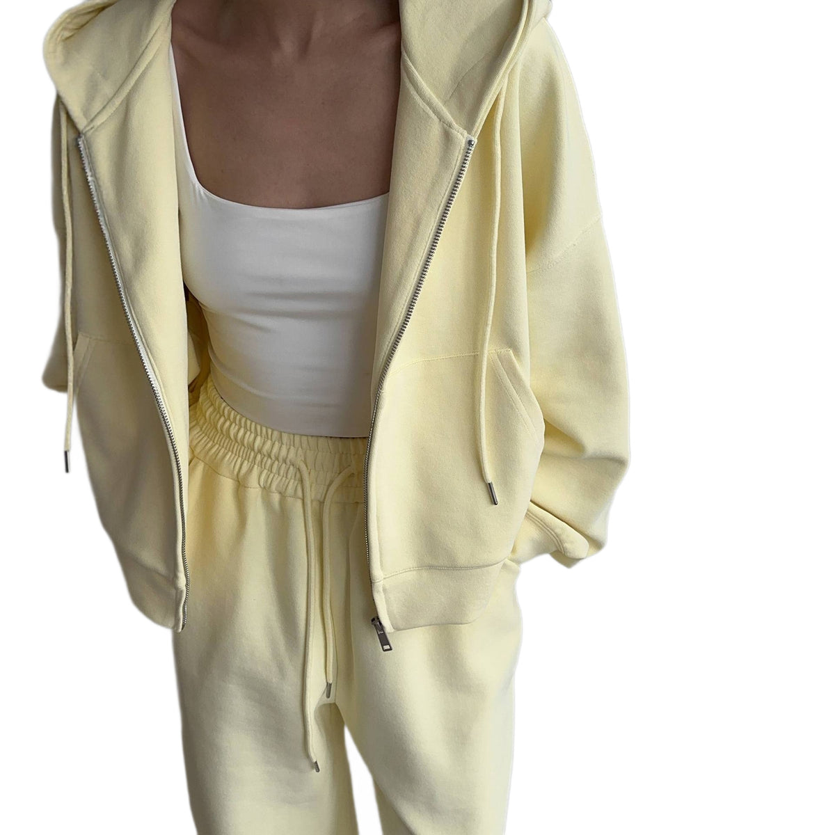 Women's loose-fitting hooded zipper pullover set