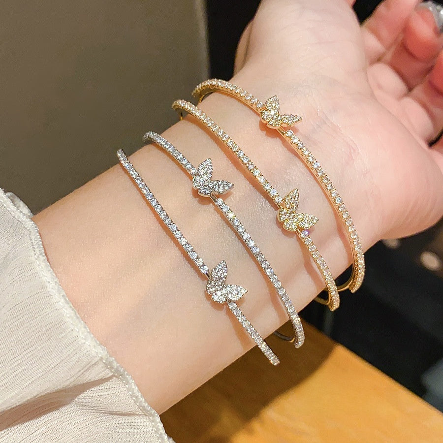 Zircon Butterfly Double Layer Open Bracelet
