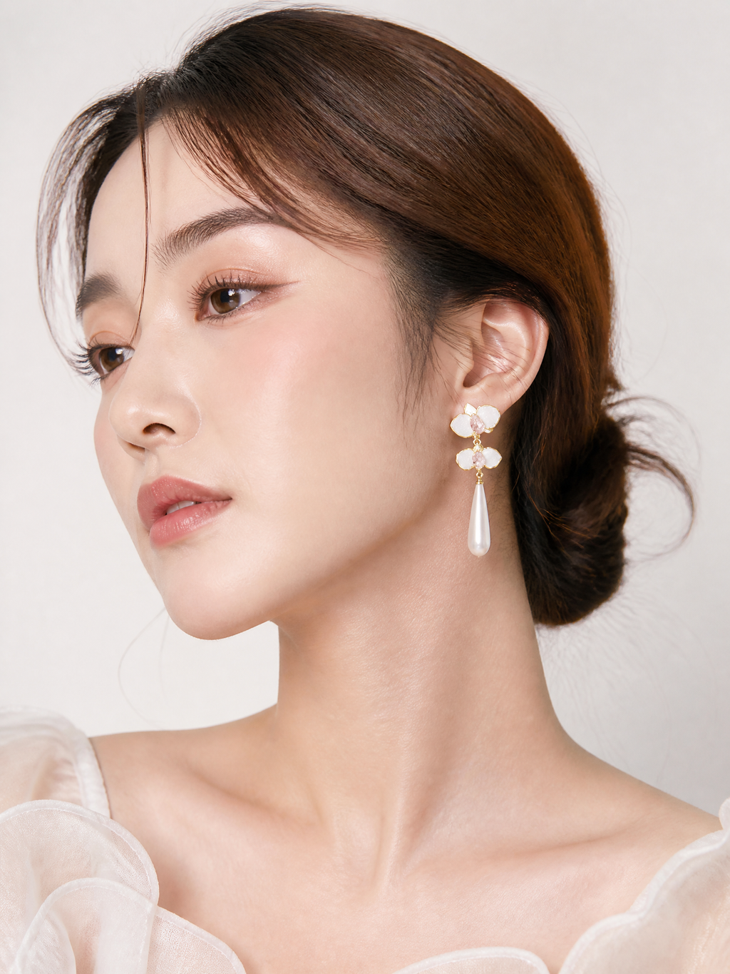 Floral Pearl Drop Earrings with Diamond Accents