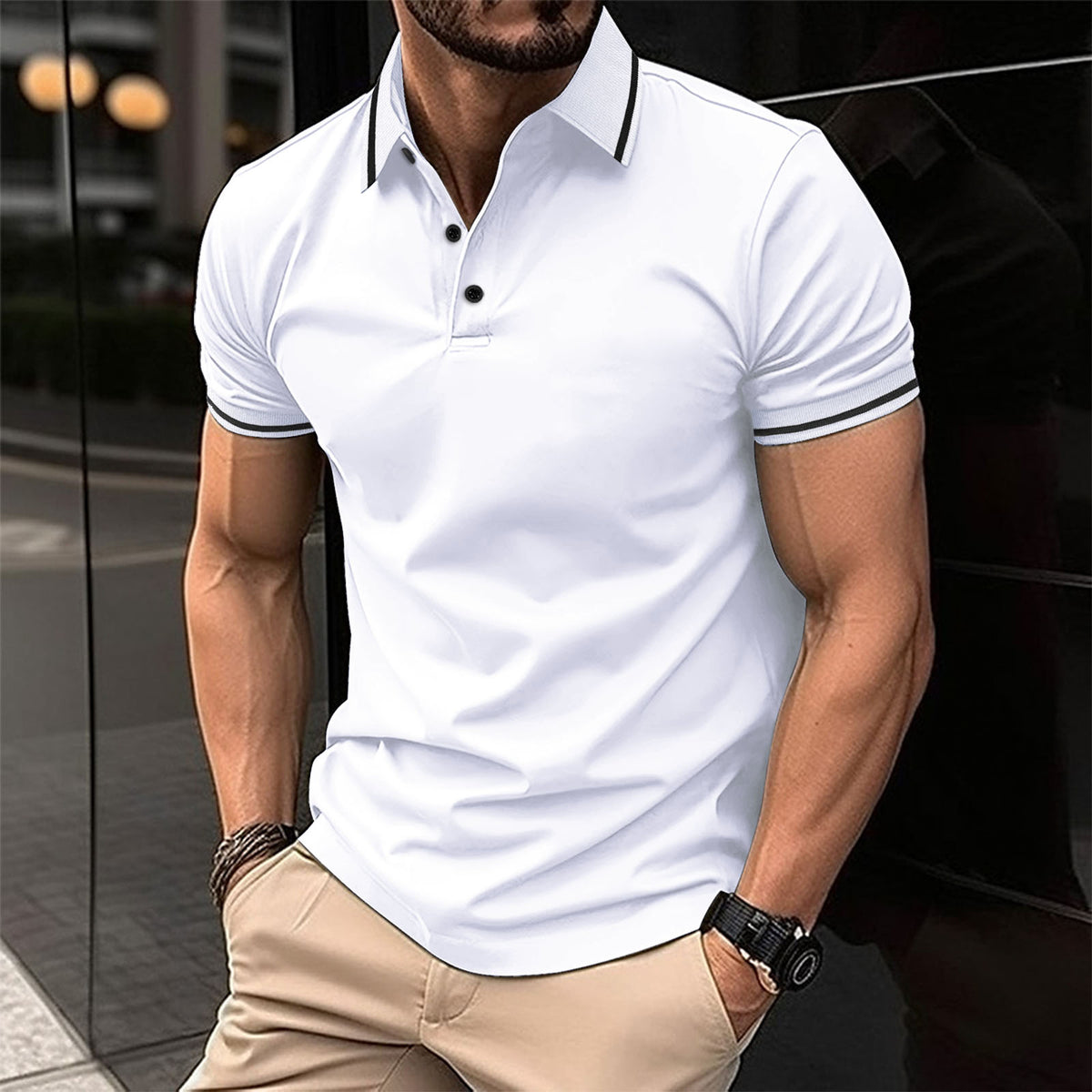 men's button rib collar sports polo shirt