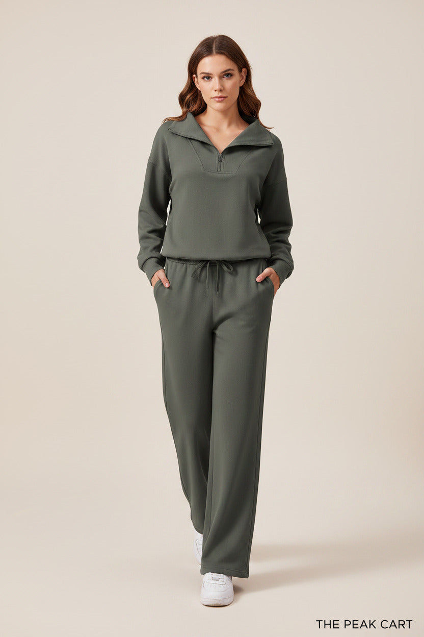 Women's Casual Long Sleeve Lapel Top and Wide Leg Pants Set