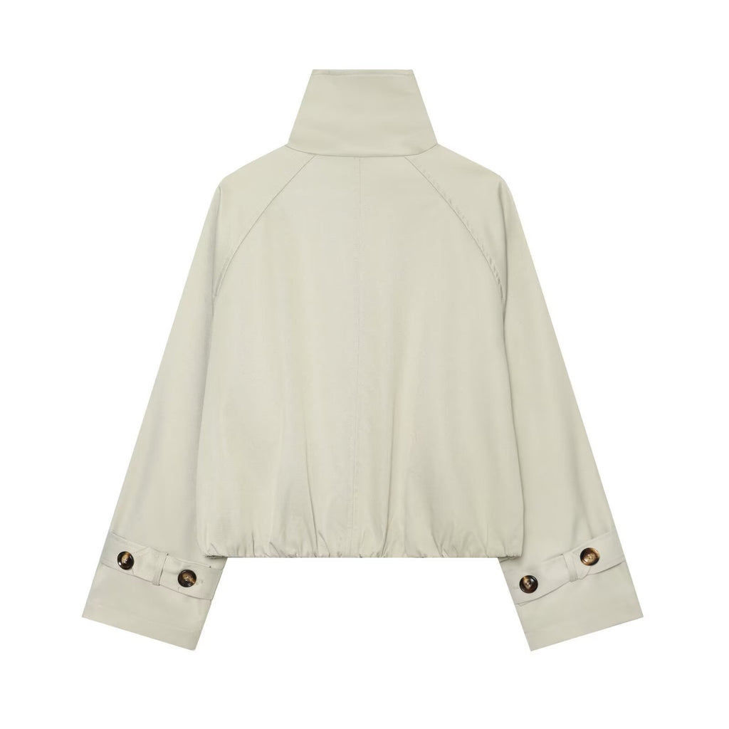 Double-breasted high-neck short coat
