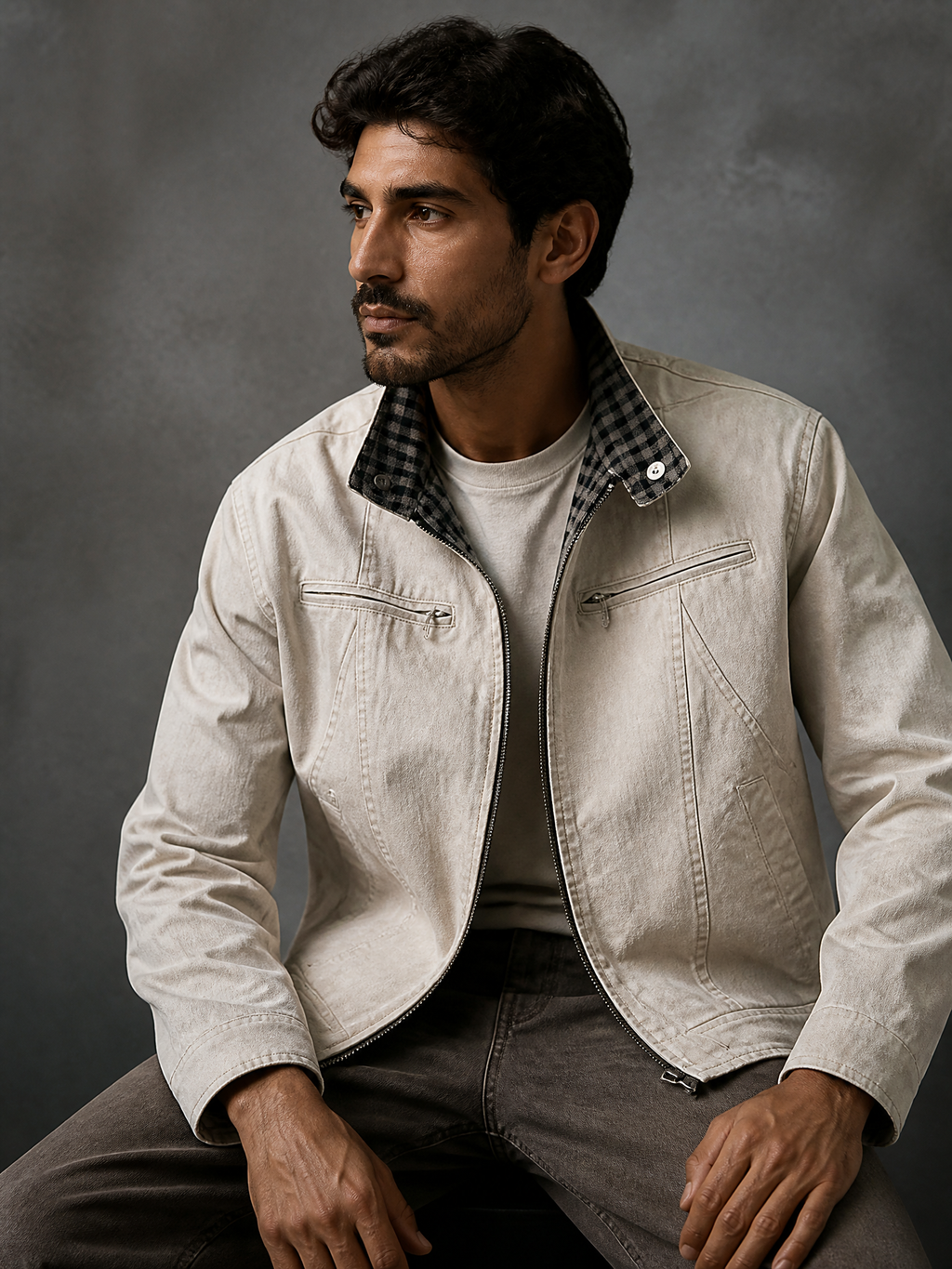Canvas Utility Jacket, Boxy Fit Stand-Collar Outerwear