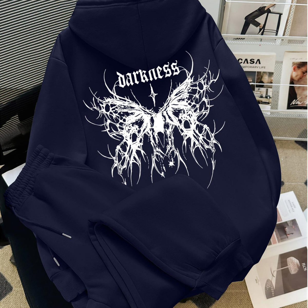 Gothic Print Hooded Sweatshirt