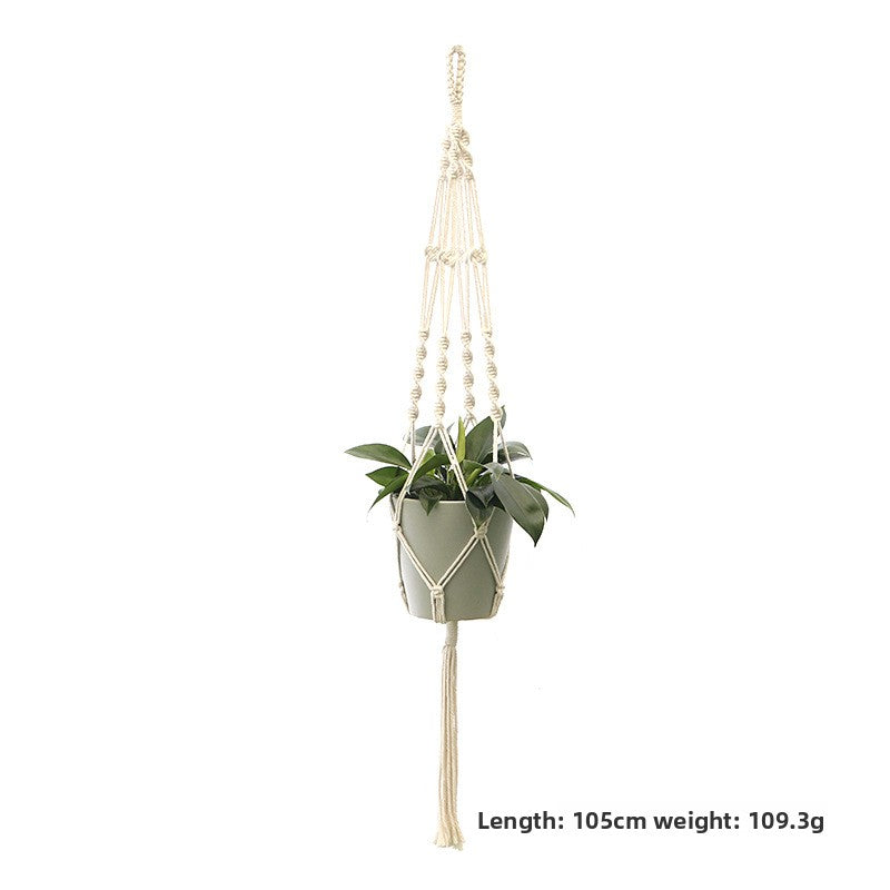 Handwoven Cotton Hanging Plant Basket with Decorative Accents