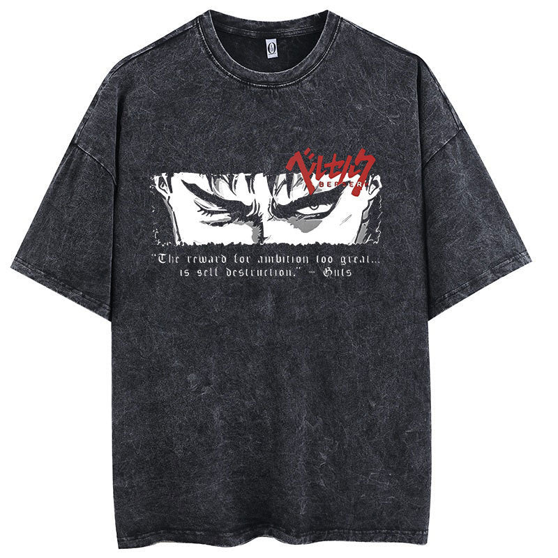 Casual Short-Sleeve T-shirt with Anime-Inspired Berserk Prints
