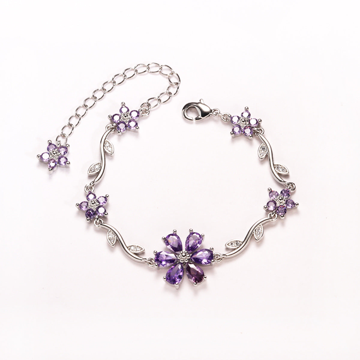 Floral Copper Inlaid Diamond Bracelet