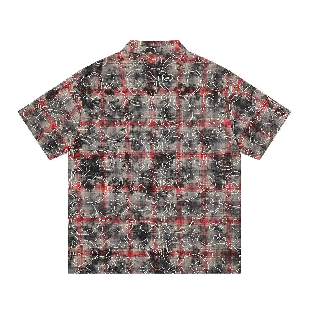 Teem Tie-Dye Short-Sleeve Shirt with Grid Pattern