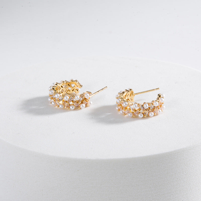 Lumineux Gold-Plated Zircon Stud Earrings