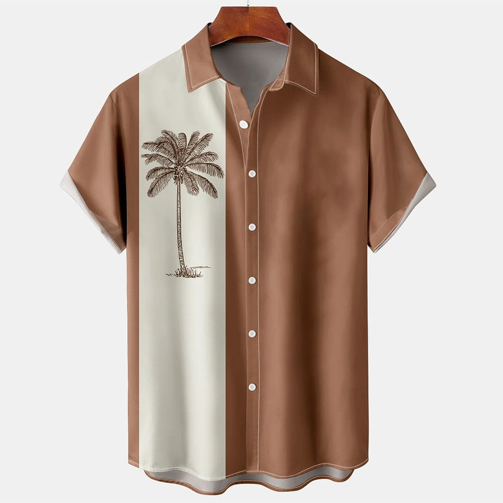 Plus-Size Summer Short-Sleeve Shirt with Palm Tree Pattern