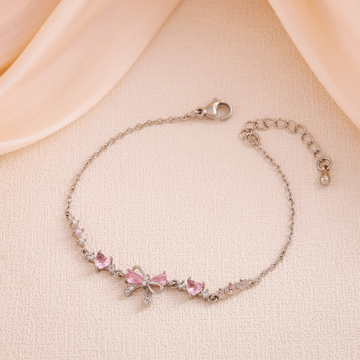 Cute Bow Heart Zircon Gold Plated Bracelet