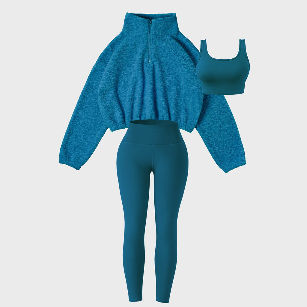 Plush Sport Three-Piece Set: Fleece Quarter-Zip and Active Leggings
