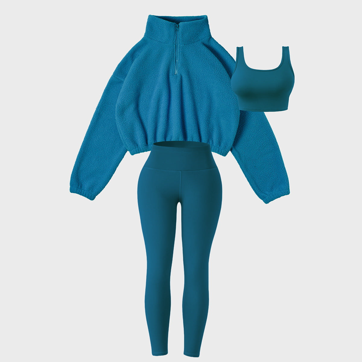 Plush Sport Three-Piece Set: Fleece Quarter-Zip and Active Leggings