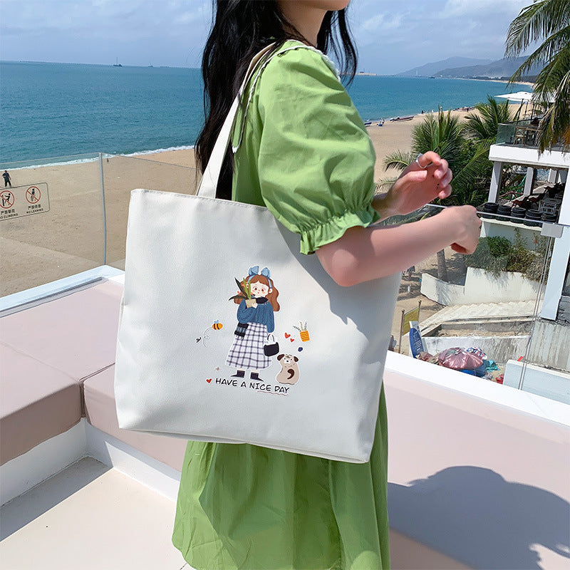 Canvas Tote Bag with Trendy Prints
