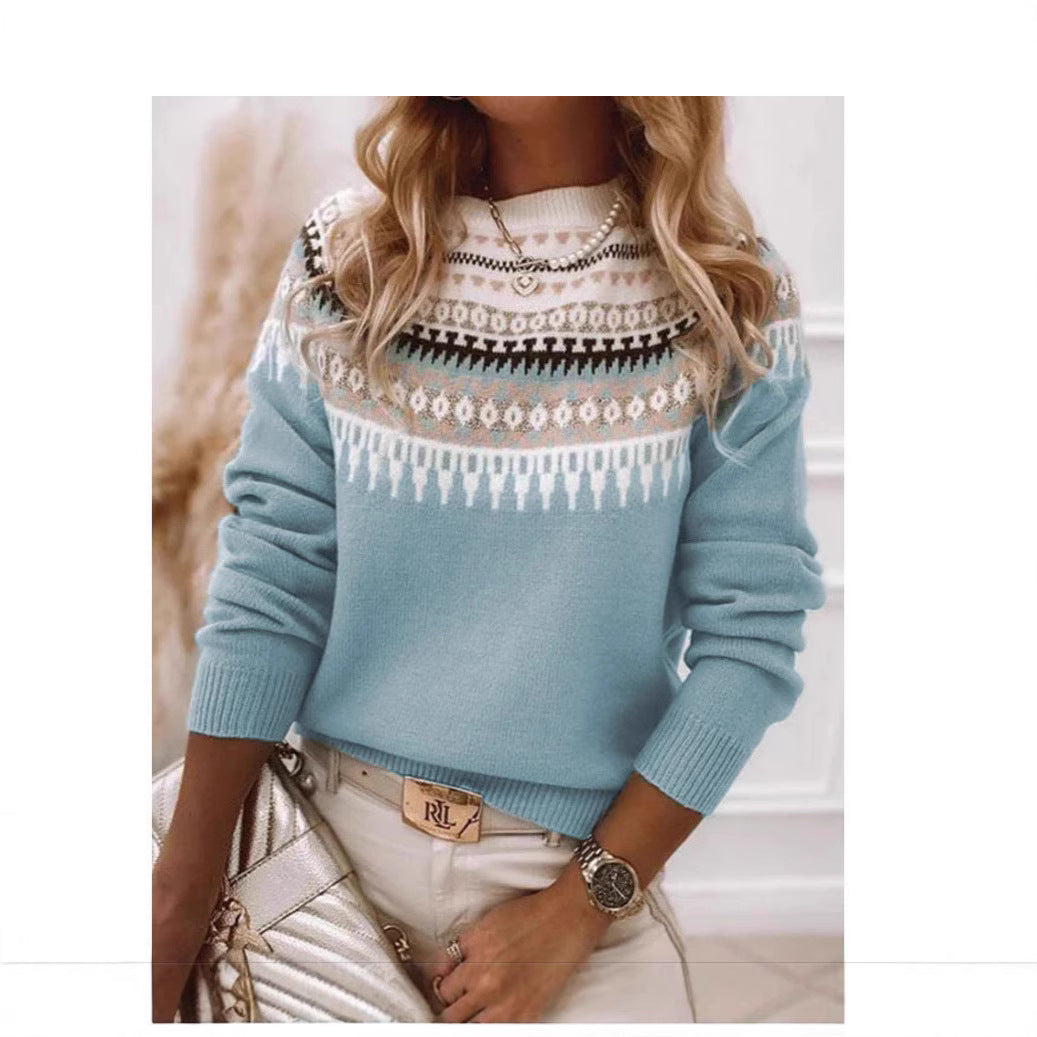 Pullover thick needle jacquard sweater women's