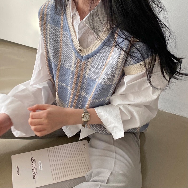 Womens Plaid Knit Vest