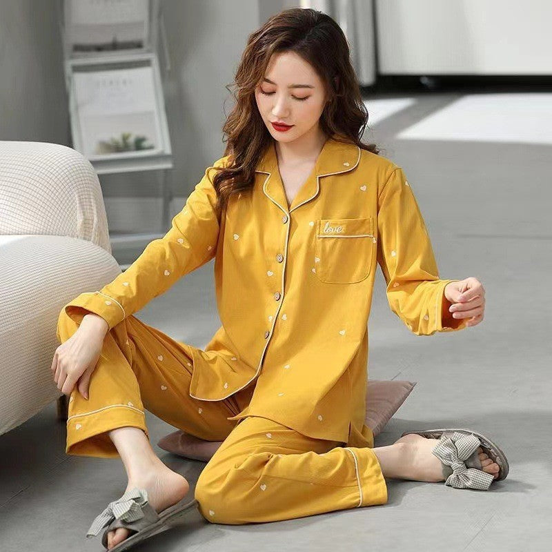 Womens Cotton Cardigan Pajama Long Sleeve Two-Piece Loungewear