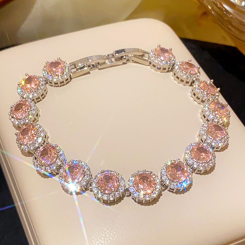 French Style Pink Zircon Flower Bracelet