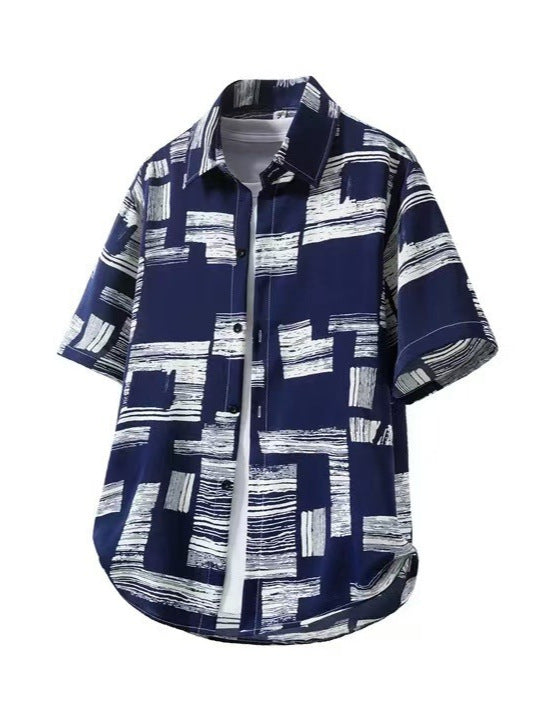 Men's Ice Silk Graffiti Print Loose Beach Shirt - Lightweight Summer Top