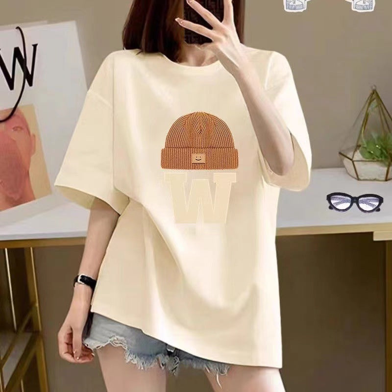 Cotton Right Shoulder Short-Sleeved T-shirt