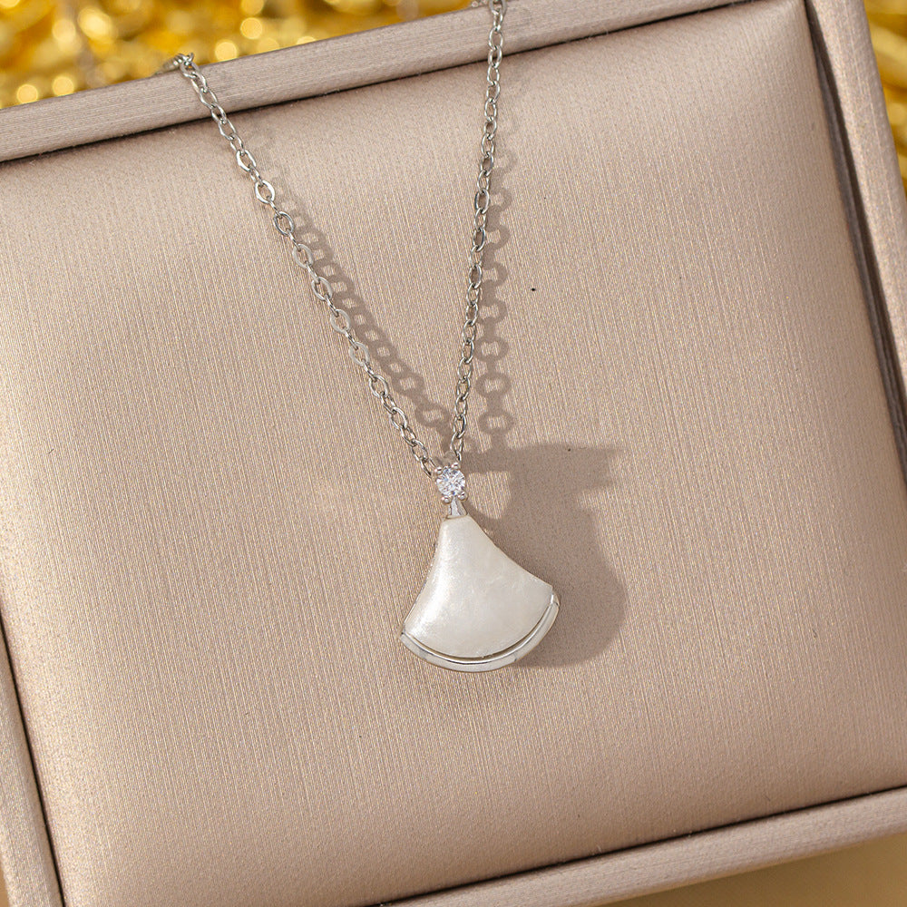 Geometric Zircon Pendant Necklace in Titanium Steel