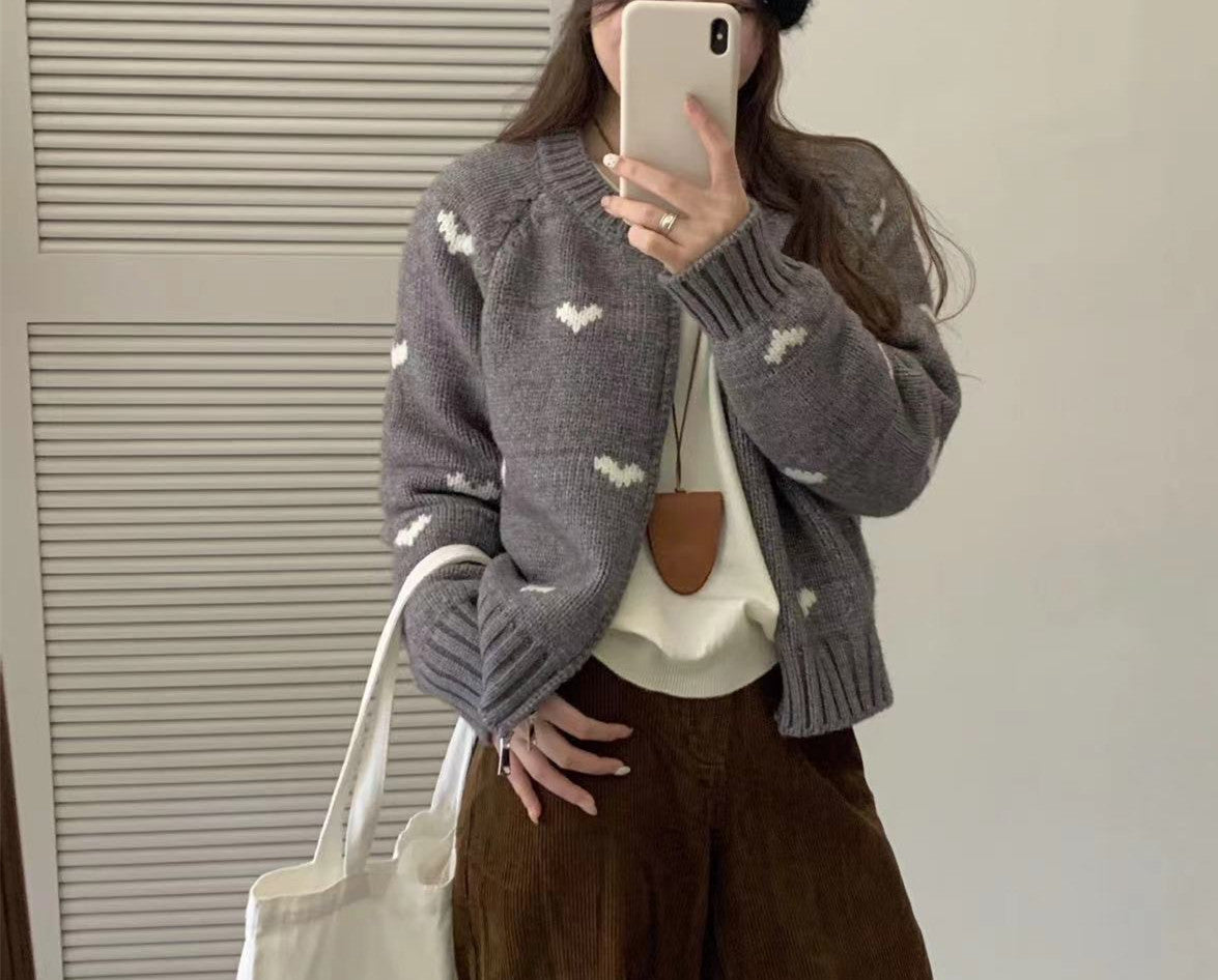 Heart Jacquard Knitted Cardigan