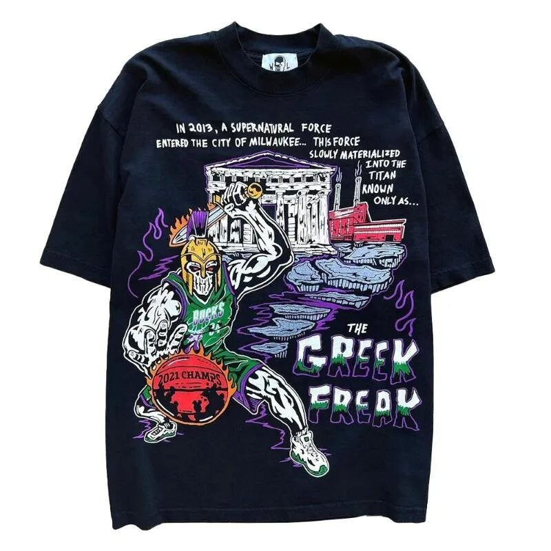 Cotton Loose Fit Cartoon T-Shirt - 100% Cotton, Moisture Wicking