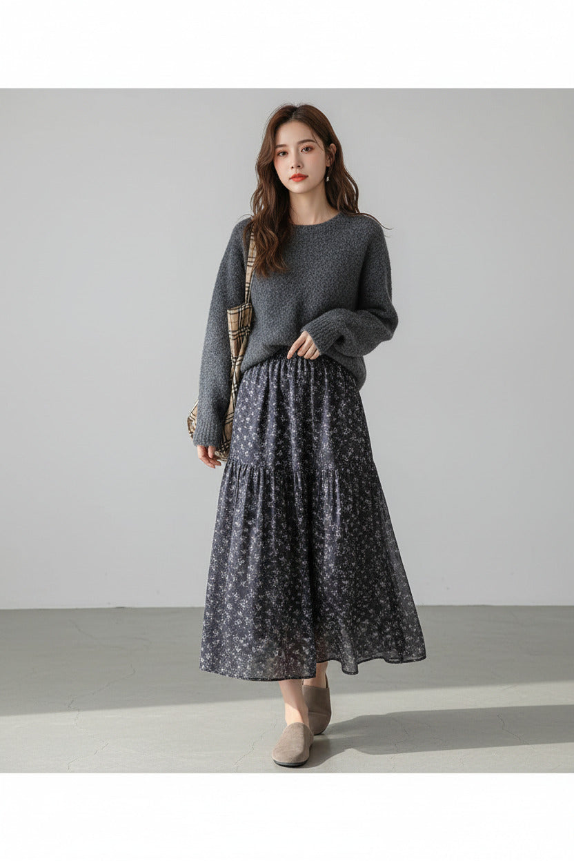 Retro Forest-Style Floral Skirt