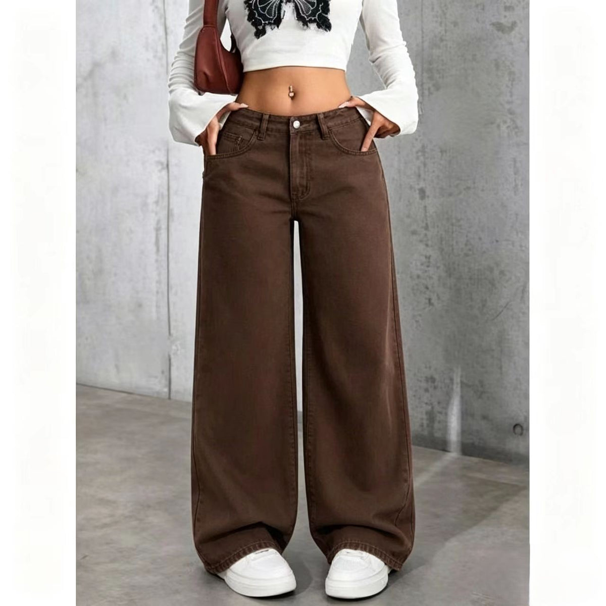Womens High Waist Straight Leg Trousers