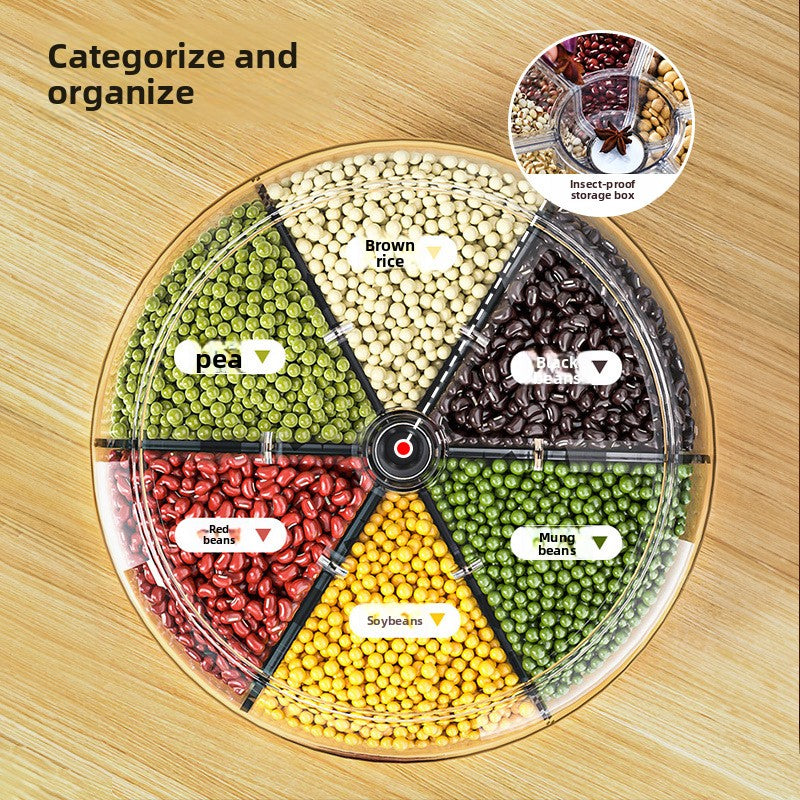 Rotating Grain Storage Box with Six Compartments