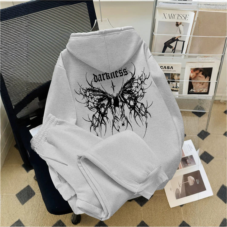 Gothic Print Hooded Sweatshirt