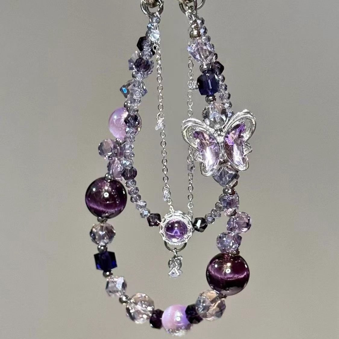 Purple Butterfly Beaded Mobile Phone Chain