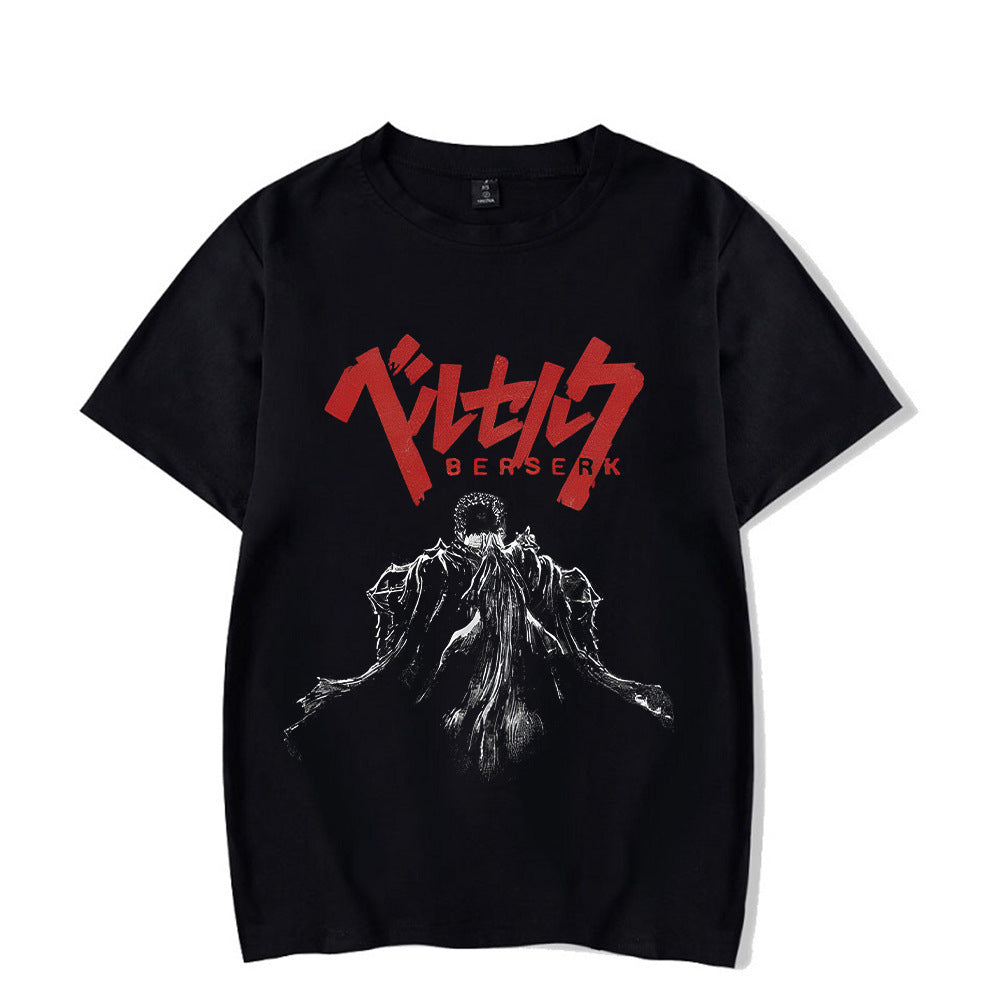 Casual Short-Sleeve T-shirt with Anime-Inspired Berserk Prints