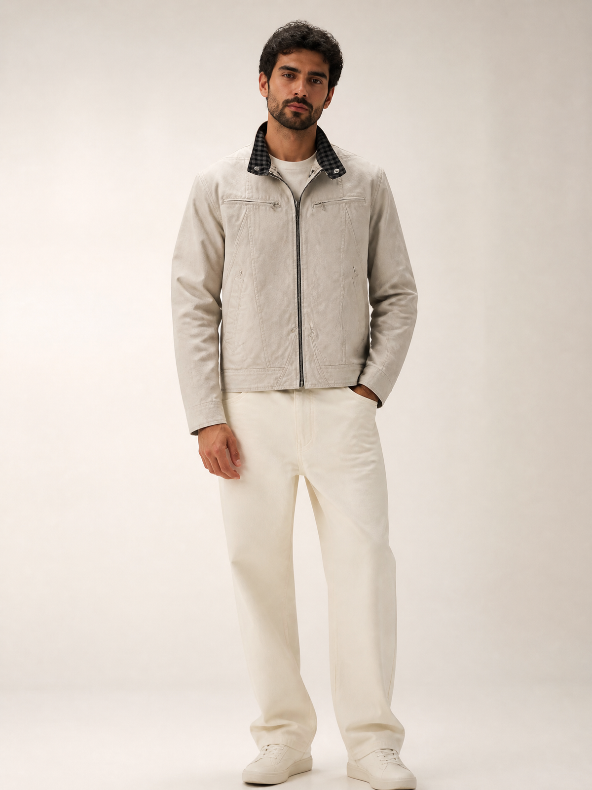 Canvas Utility Jacket, Boxy Fit Stand-Collar Outerwear