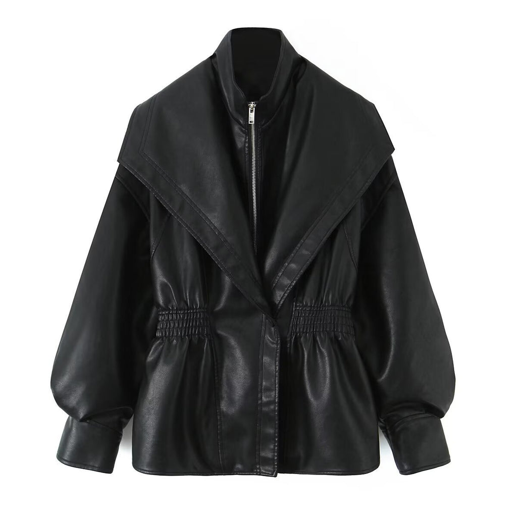 Fashion Turn-Down Collar Leather Jacket