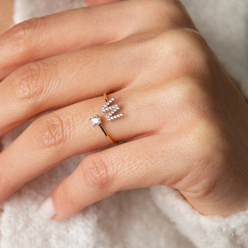 Letter Open Ring with Diamond Accents