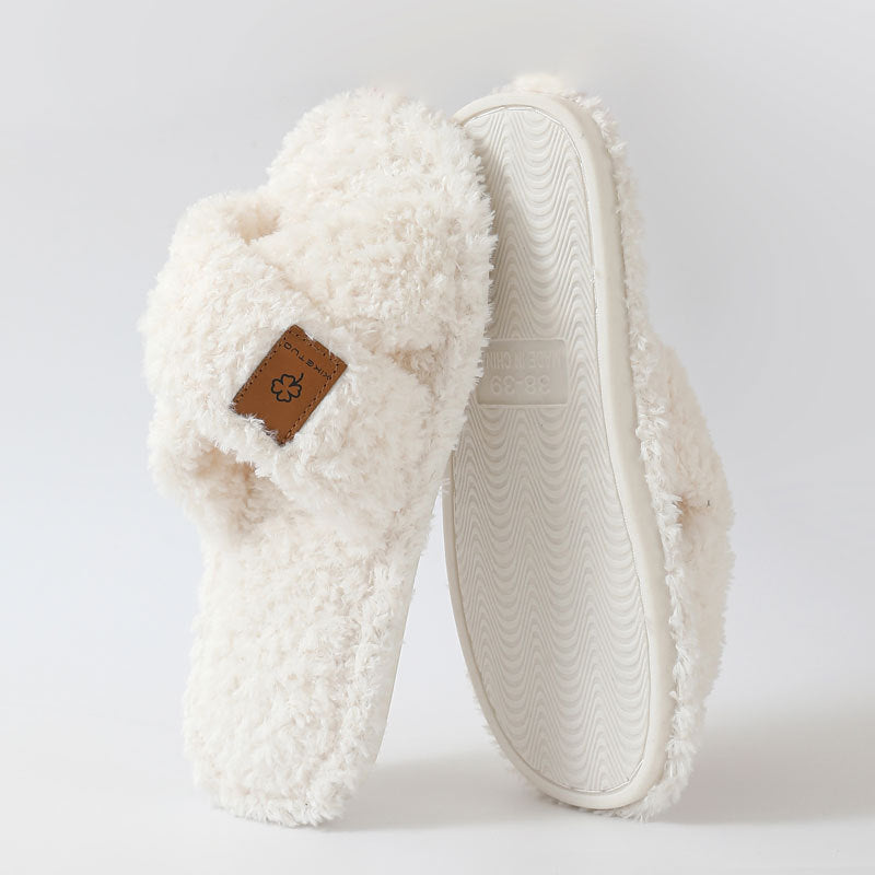 Women Plush Open Toe Indoor Slippers