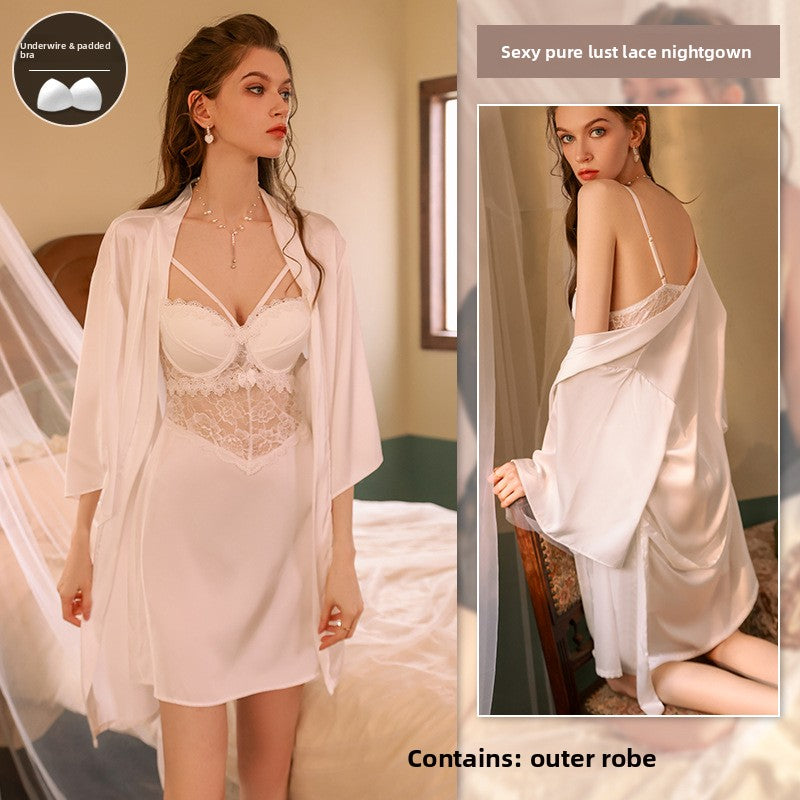 Womens French Style Ice Silk Nightdress