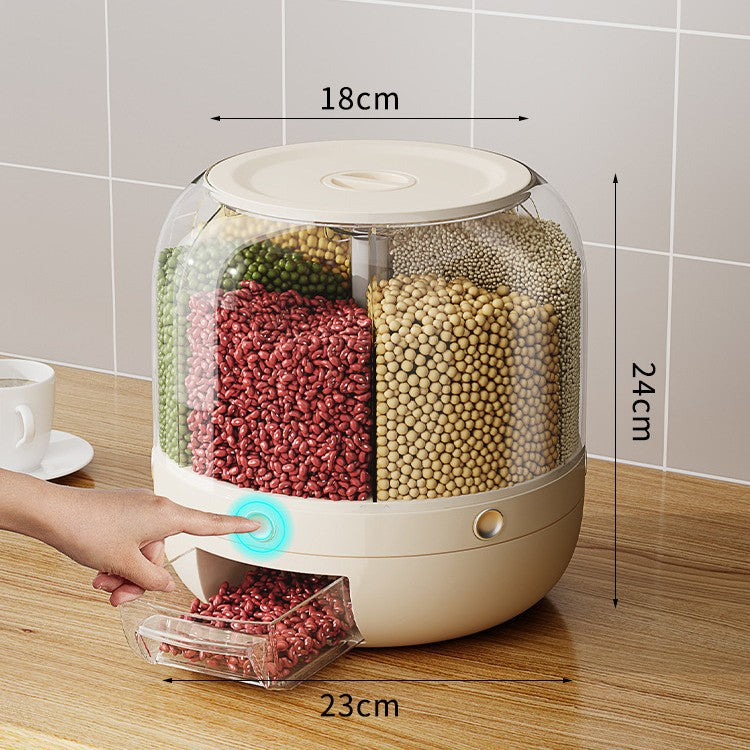 Rotating Grain Storage Box with Six Compartments
